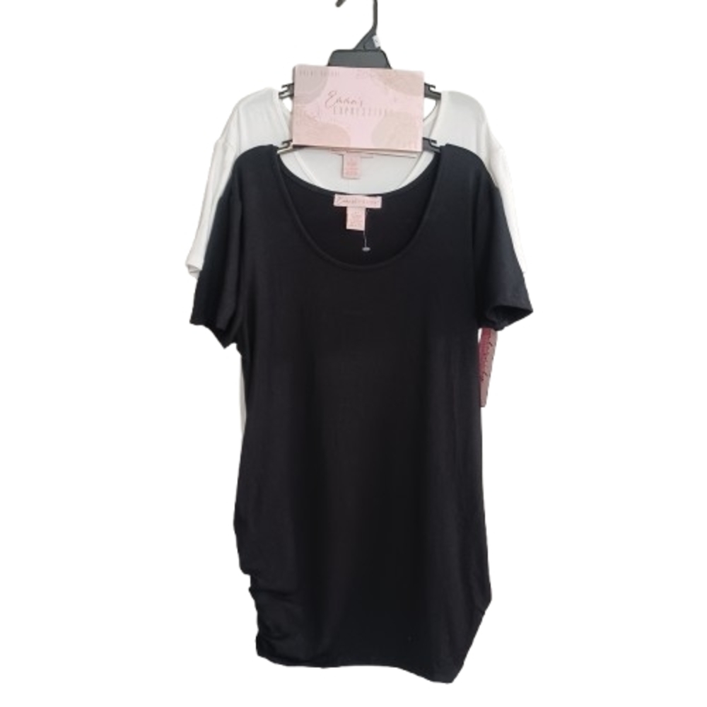 Emma's Expressions Black And White Short Sleeve Scoop Neck T-Shirt Tops 2 Pack